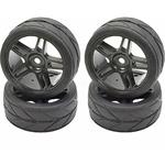 Apex  1/10 On-roadblack Split 5 Spoke Wheels and V Tread Rubber Tire (APX5001)
