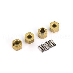 Wheel Hubs, 7mm Hex, Brass (1 Gram) (4)/ Axle Pins (8)