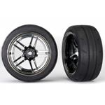 Traxxas TRA8374 Tires and wheels, assembled, glued (split-spoke black chrome wheels, 1.9'  tires) (extra wide rear)