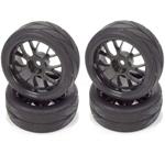 Apex APX5002 1/10 On-road Black Mesh Wheels & V Tread Rubber Tire Set