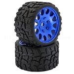 PowerHobby PHBPHT1141SBLUE Raptor Belted Monster Truck Tires / Wheels w 17mm Hex (2) Sport-Blue