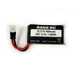 Rage RGRA1328 3.7V 400mAh 25C LiPo Battery; P-51D, F4U, T-28, Tempest 600, Super Cub MX