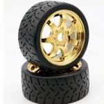PowerHobby PHBPHT5101GOLD 1/8 Gripper 42/100 Belted Mounted Tires 17mm Gold Wheels