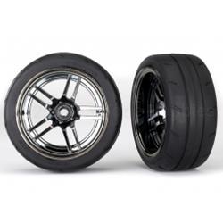 Traxxas TRA8374 Tires and wheels, assembled, glued (split-spoke black chrome wheels, 1.9'  tires) (extra wide rear)