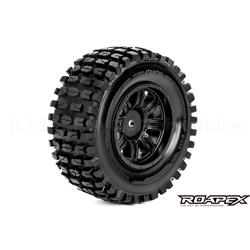 Tracker 1/10 Short Course Tires, Mounted on Black Wheels, 12mm Hex (1 pair)