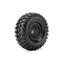 Hardrock 1/10 Crawler Tires Mounted on Black 1.9" Wheels, 12mm Hex (1 pair)