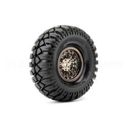 Hardrock 1/10 Crawler Tires Mounted on Chrome Black 1.9" Wheels, 12mm Hex (1 pair)